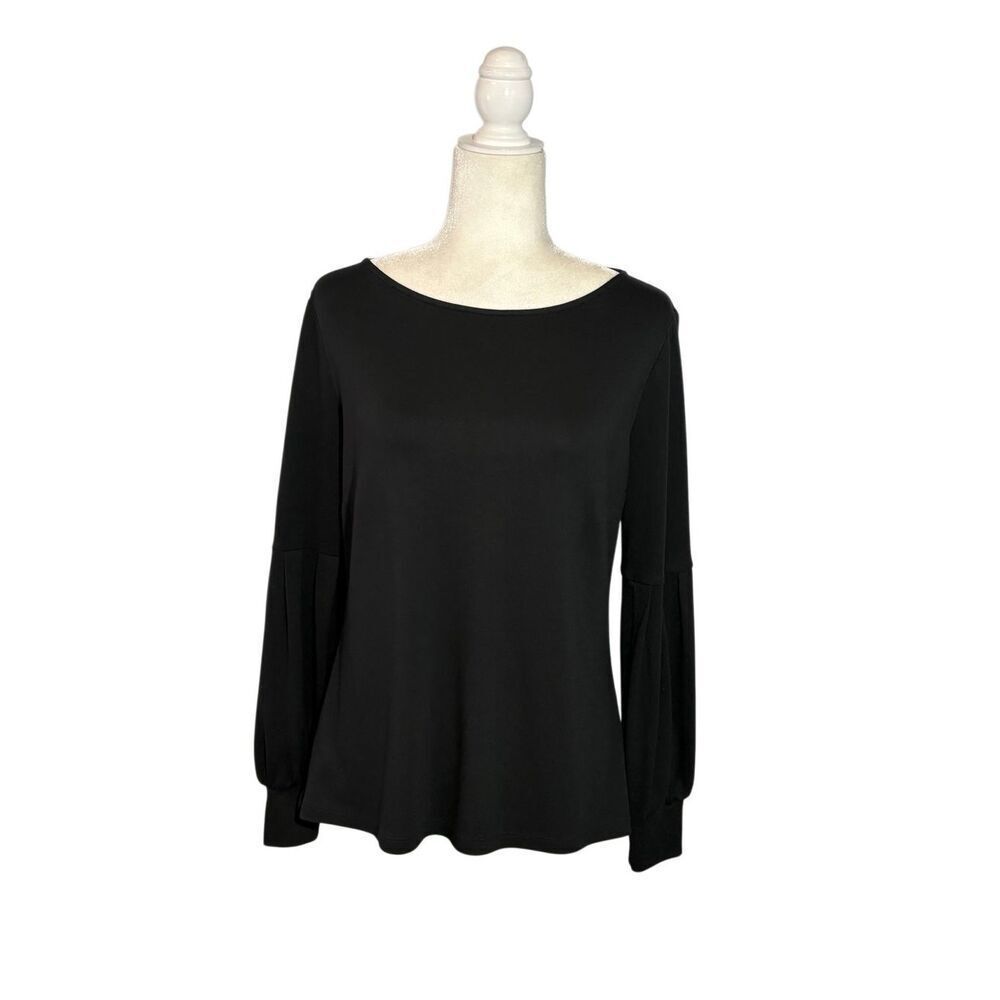 Ann Taylor black long sleeve wider neck top with blouson sleeves - M